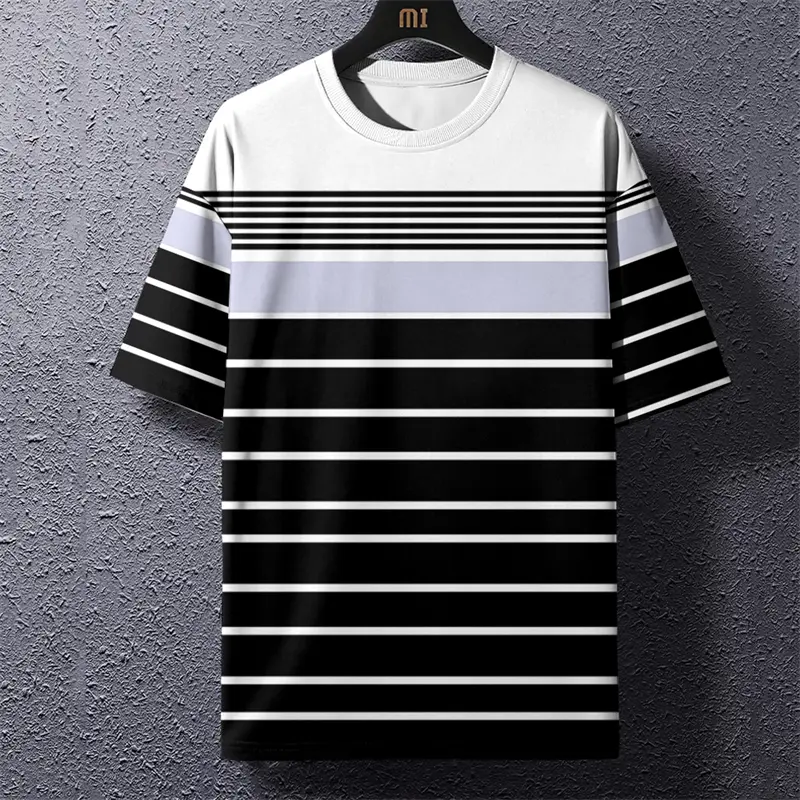 Black White Stripe Simple T-shirt Men Women Polyester Sublimation Print Graphic Run Sport Quick Dry Short Sleeve Striped Tees