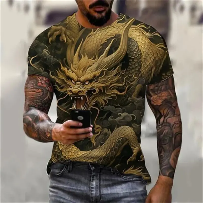 Cool Design Dragon Graphics T-shirt Men's Clothing Short Sleeves Round Neck T-shirts Personality Street Harajuku Tees Tops