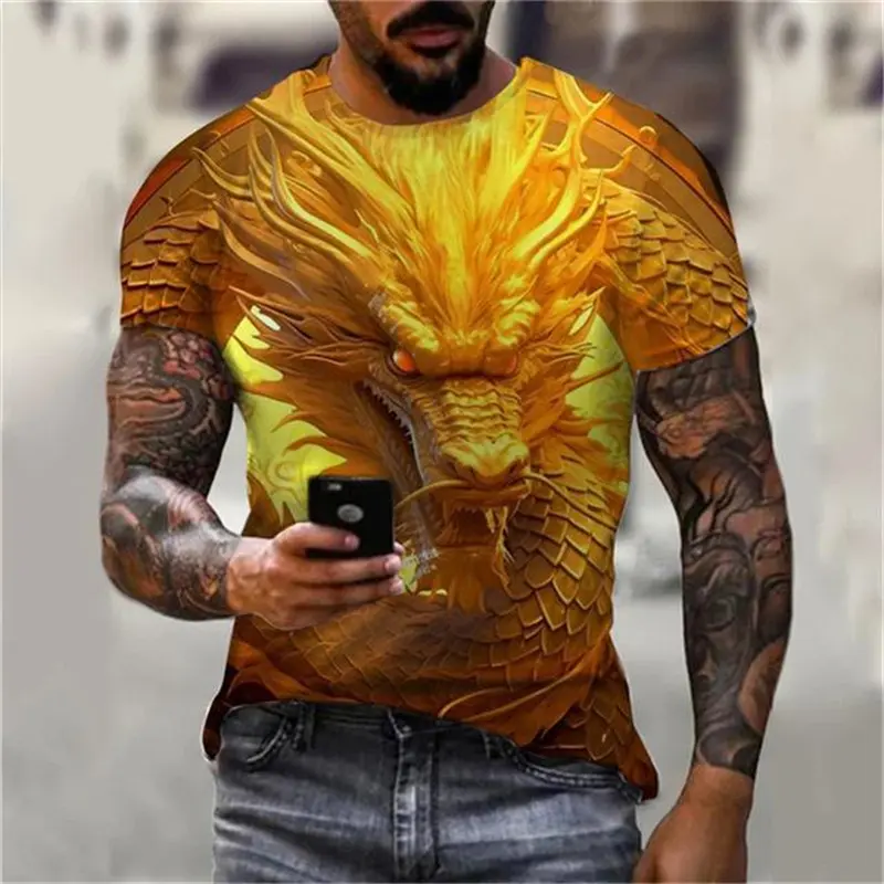 Cool Design Dragon Graphics T-shirt Men's Clothing Short Sleeves Round Neck T-shirts Personality Street Harajuku Tees Tops