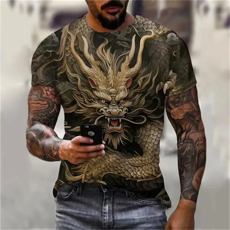Cool Design Dragon Graphics T-shirt Men's Clothing Short Sleeves Round Neck T-shirts Personality Street Harajuku Tees Tops