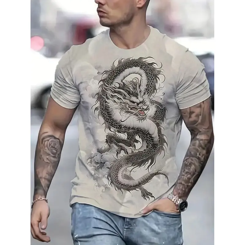 Cool Graphic Dragon T Shirt For Men's Clothing Harajuku Street Casual O-neck T Shirts Personality 3D Printed Plus Size Tee Top