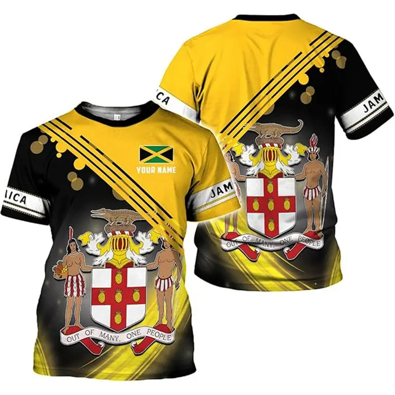 National Emblem And Flag Printed T-shirt Custom Name Short Sleeve Crewneck T Shirt Personality Street Pattern Fashion Trendy Tee