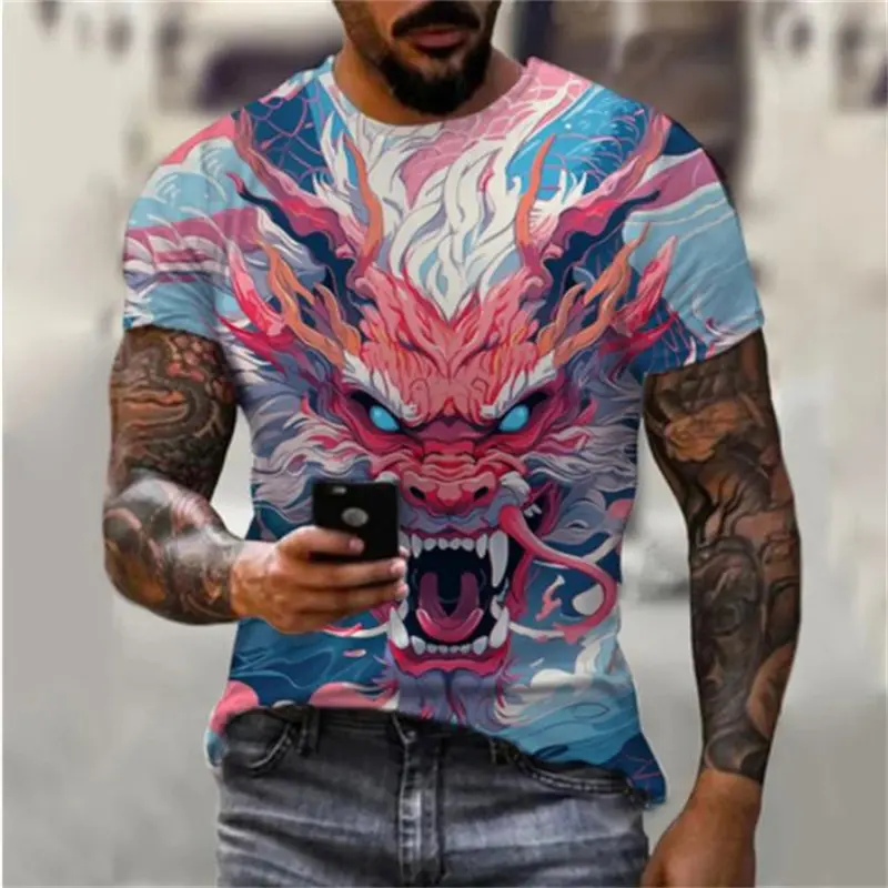 Cool Design Dragon Graphics T-shirt Men's Clothing Short Sleeves Round Neck T-shirts Personality Street Harajuku Tees Tops