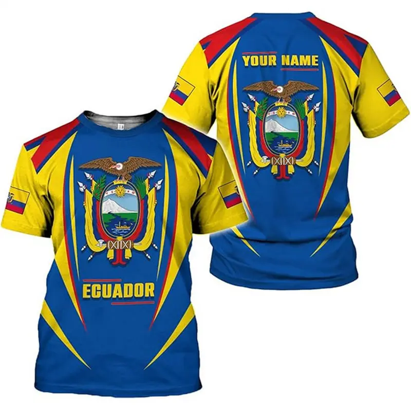 National Emblem And Flag Printed T-shirt Custom Name Short Sleeve Crewneck T Shirt Personality Street Pattern Fashion Trendy Tee