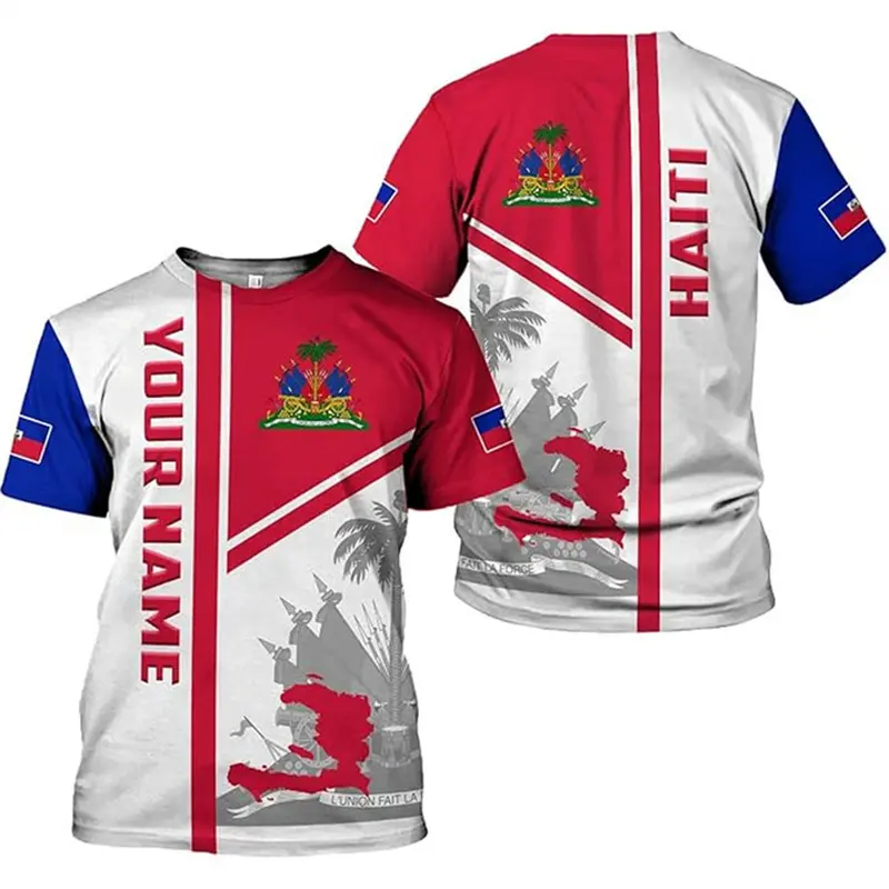 National Emblem And Flag Printed T-shirt Custom Name Short Sleeve Crewneck T Shirt Personality Street Pattern Fashion Trendy Tee