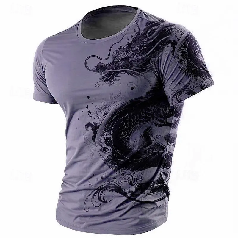 Cool Graphic Dragon T Shirt For Men's Clothing Harajuku Street Casual O-neck T Shirts Personality 3D Printed Plus Size Tee Top