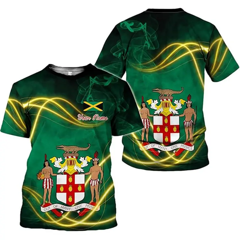 National Emblem And Flag Printed T-shirt Custom Name Short Sleeve Crewneck T Shirt Personality Street Pattern Fashion Trendy Tee