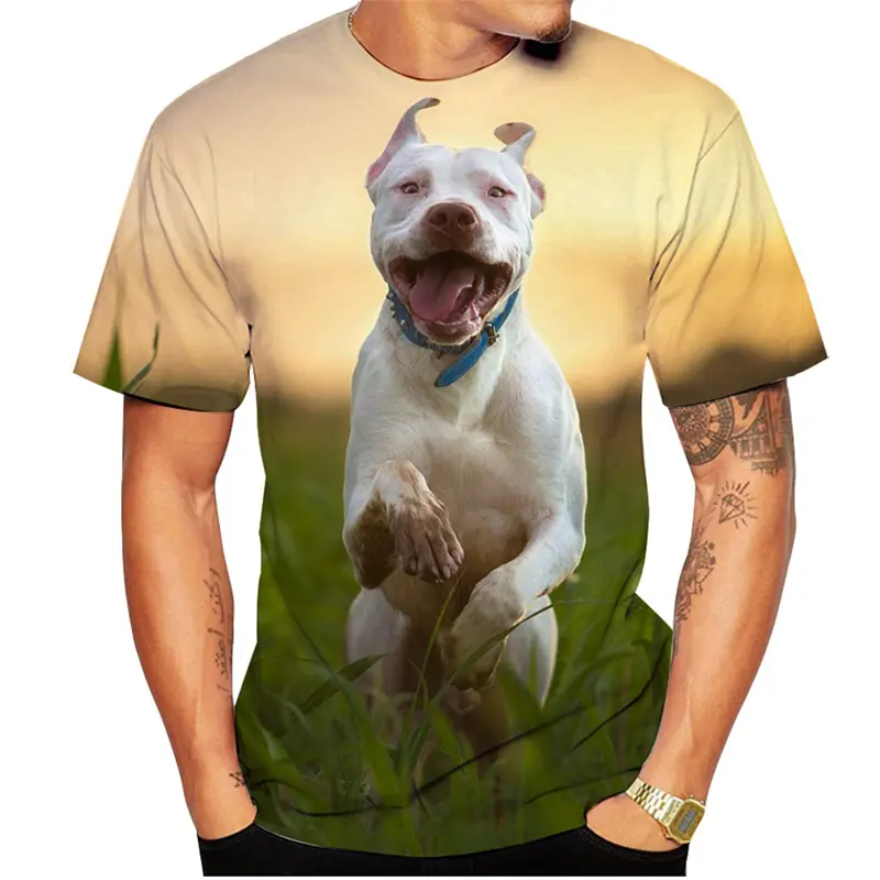 Ugly Pitbull 3d Printed T-shirt For Men Funny Cute Animal Pattern Tee Shirt Round Neck Short Sleeves Outdoor Street Clothes Tees