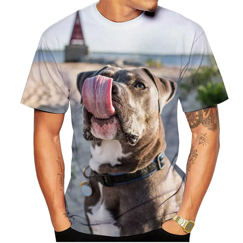 Ugly Pitbull 3d Printed T-shirt For Men Funny Cute Animal Pattern Tee Shirt Round Neck Short Sleeves Outdoor Street Clothes Tees