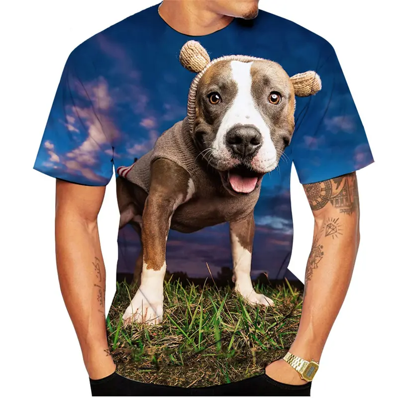 Ugly Pitbull 3d Printed T-shirt For Men Funny Cute Animal Pattern Tee Shirt Round Neck Short Sleeves Outdoor Street Clothes Tees