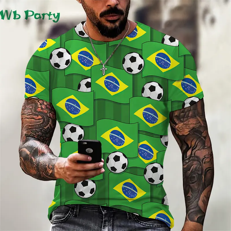 Fashion Football Jersey For Men France Brazil Flag Graphic Popular Sport Loose Fitness T-shirt Summer Casual Streetwear Top Y2k