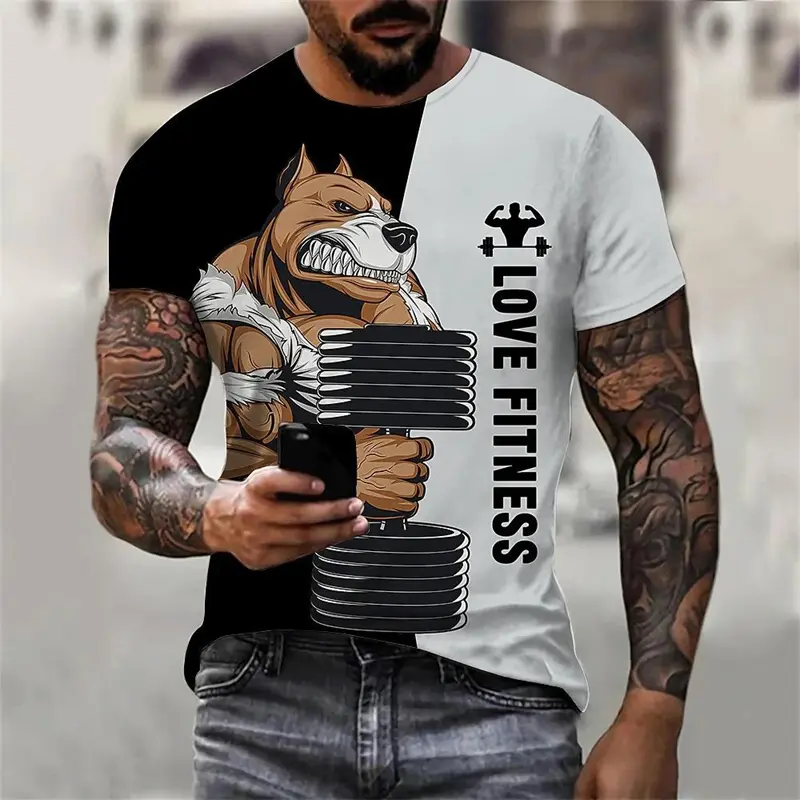 Hobby Fitness Animal Funny Print Men T-shirt Y2k Street Short Sleeve O-neck T Shirts 2025 Summer Gym Fun Clothes Breathable Tee