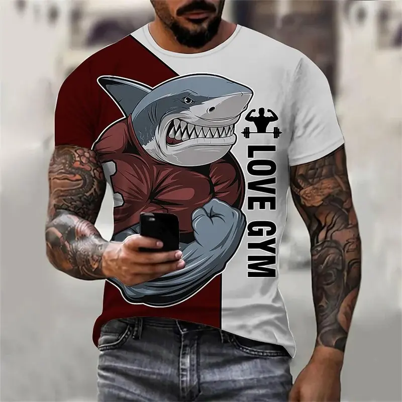 Hobby Fitness Animal Funny Print Men T-shirt Y2k Street Short Sleeve O-neck T Shirts 2025 Summer Gym Fun Clothes Breathable Tee