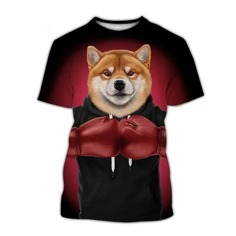 Dog Boxing Champion Print T-shirt Funny Men T-shirt Street Retro Personality Short Sleeve T Shirts 2025 Summer Gym Fitness Tee