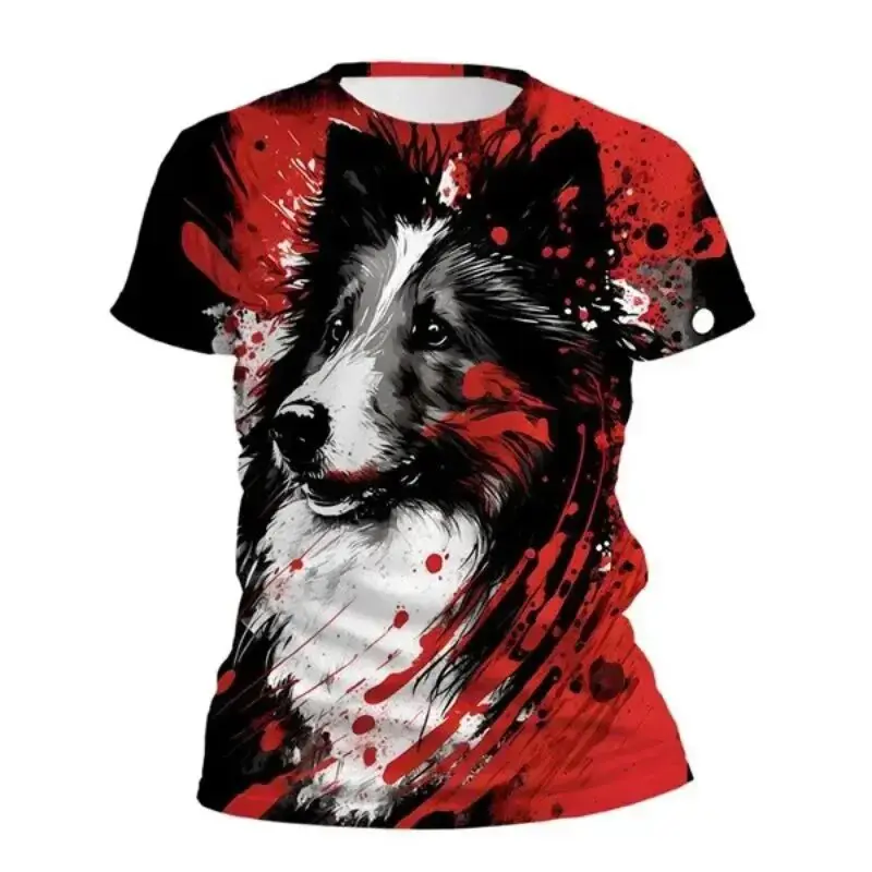 Art Graffiti Dog T-shirt Men's Clothing Round Neck T Shirts 3D Printed Street Cool Animal Pet 2024 Casual Fashion Tees Top