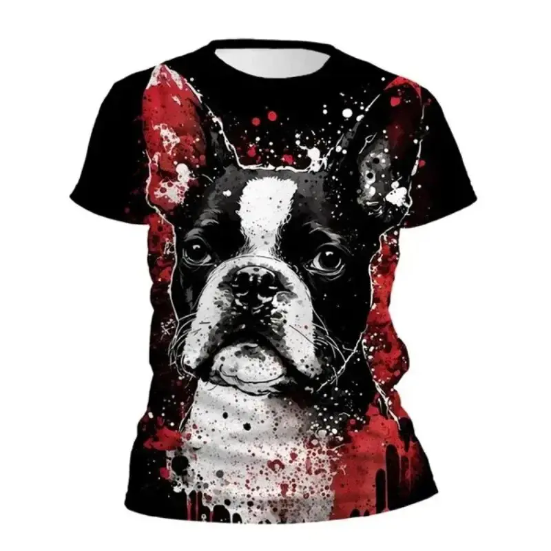 Art Graffiti Dog T-shirt Men's Clothing Round Neck T Shirts 3D Printed Street Cool Animal Pet 2024 Casual Fashion Tees Top