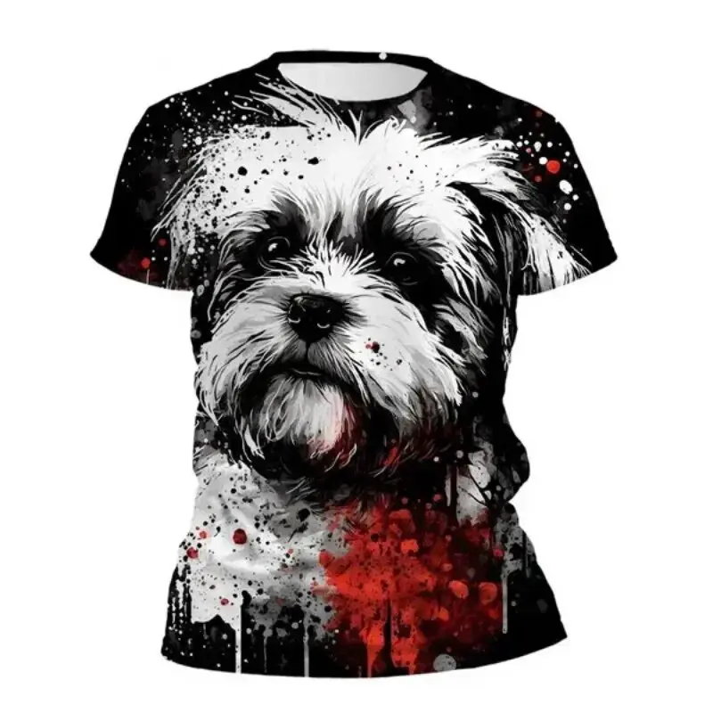 Art Graffiti Dog T-shirt Men's Clothing Round Neck T Shirts 3D Printed Street Cool Animal Pet 2024 Casual Fashion Tees Top