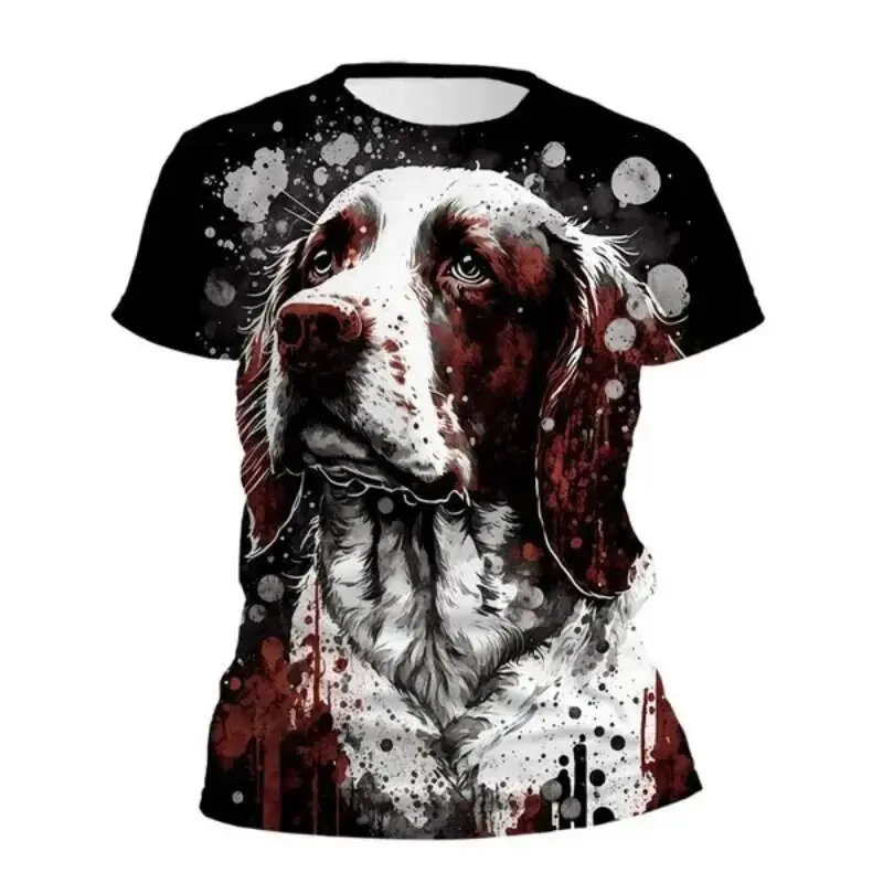 Art Graffiti Dog T-shirt Men's Clothing Round Neck T Shirts 3D Printed Street Cool Animal Pet 2024 Casual Fashion Tees Top