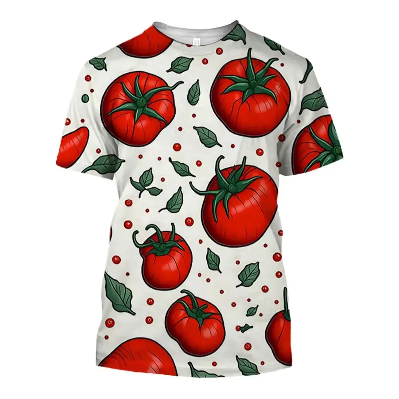 Fashion 3D Printing Tomato T-shirt For Men Round Neck Short Sleeves Comfortable Vegetable Pattern T Shirt Summer New Street Tees