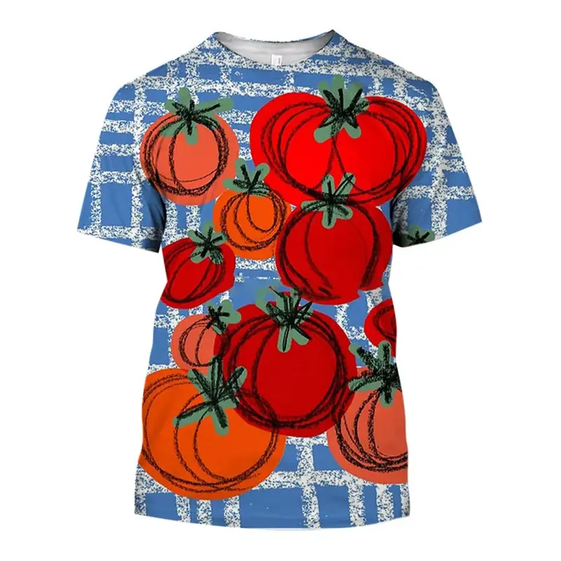 Fashion 3D Printing Tomato T-shirt For Men Round Neck Short Sleeves Comfortable Vegetable Pattern T Shirt Summer New Street Tees