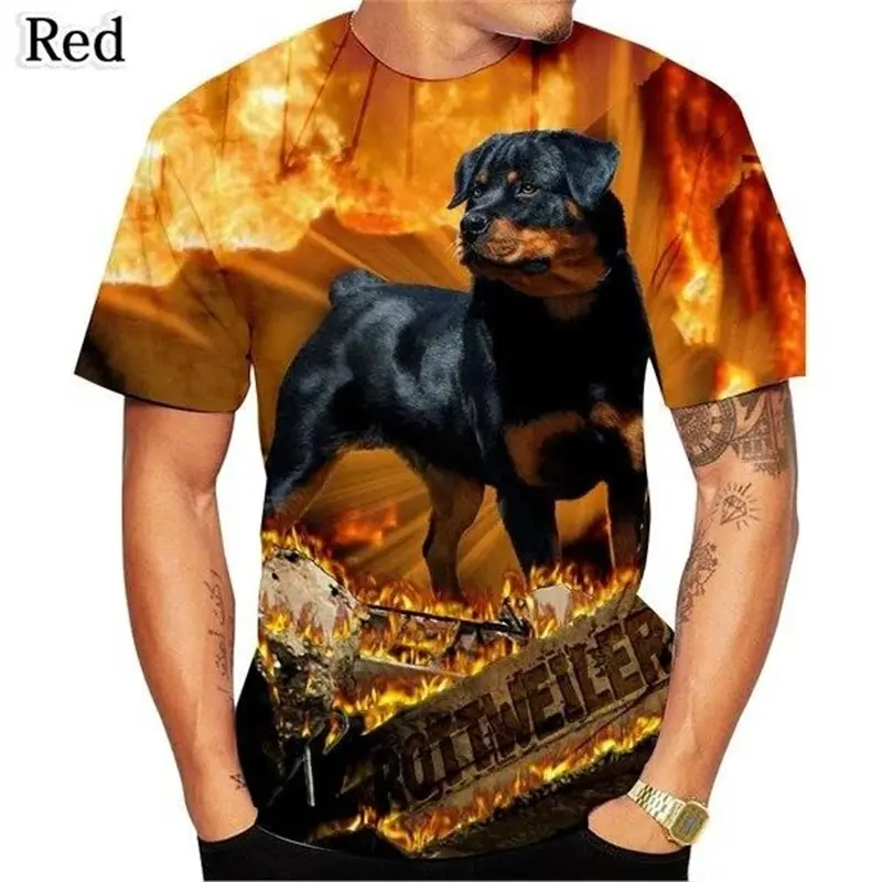 Cute Rottweiler Dog 3D Print T-shirt Men's Clothing Short Sleeve O-neck T Shirts Dog Lovers 2025 Summer Casual Sport Tees Top