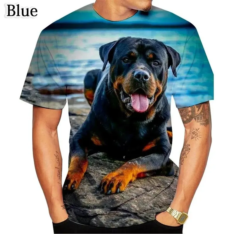 Cute Rottweiler Dog 3D Print T-shirt Men's Clothing Short Sleeve O-neck T Shirts Dog Lovers 2025 Summer Casual Sport Tees Top