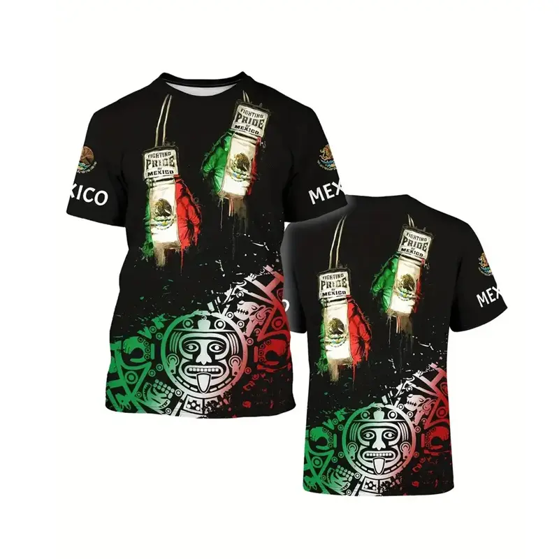 Mexico National Flag 3d Printed T-shirt For Men's National Emblem Pattern Tee Shirts Streetwear Summer Short Sleeves O-neck Tees