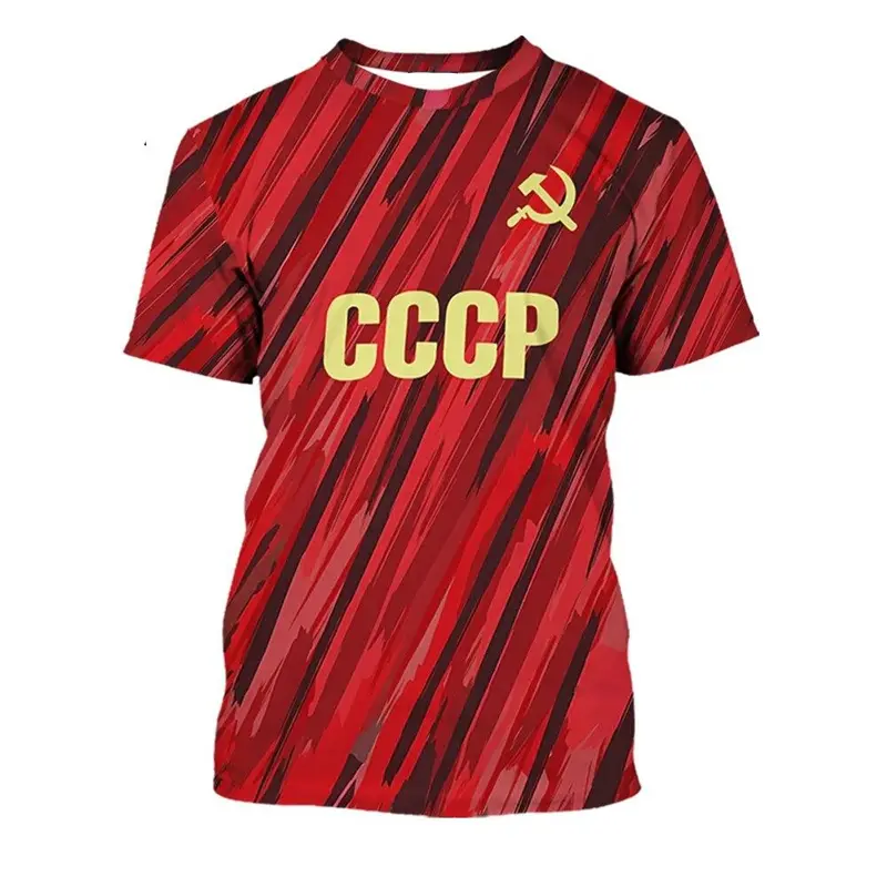 Soviet Republic National Flag T-shirt 3D Print Irregular Striped Mens T Shirts Harajuku Streetwear Round Neck Casual Tees Top