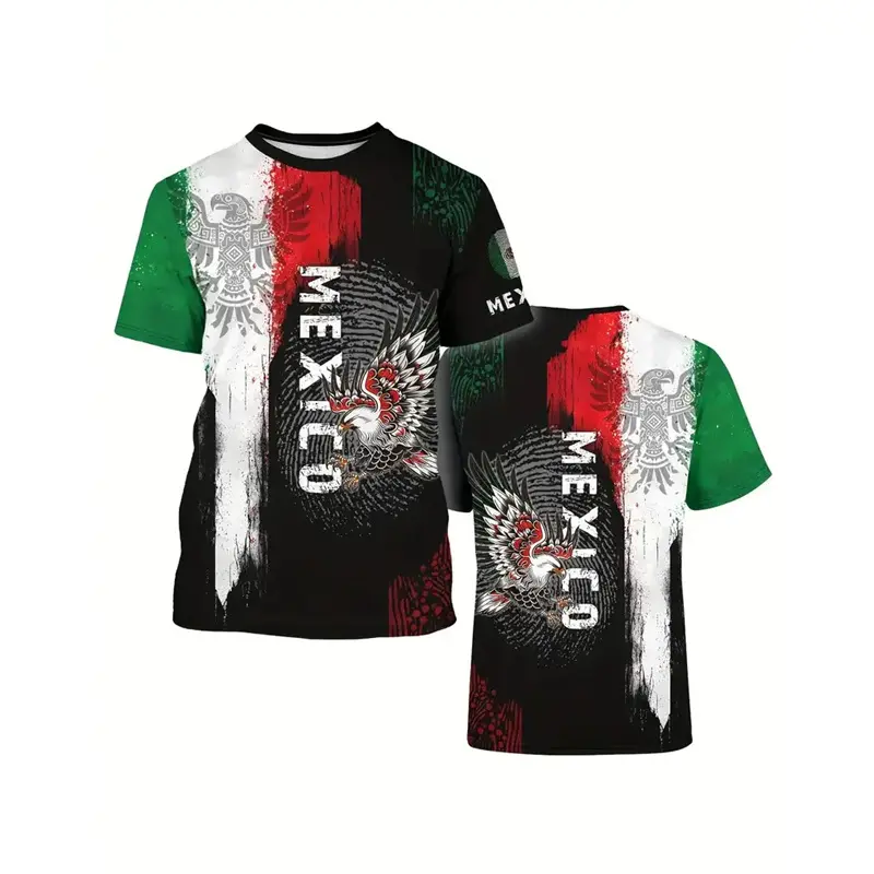 Mexico National Flag 3d Printed T-shirt For Men's National Emblem Pattern Tee Shirts Streetwear Summer Short Sleeves O-neck Tees