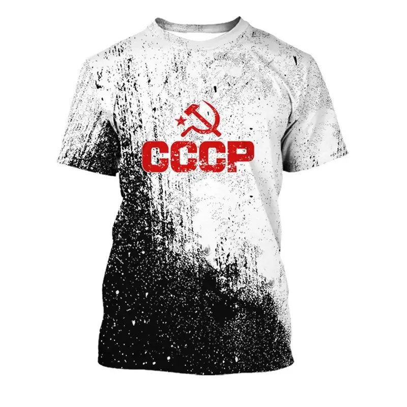 Soviet Republic National Flag T-shirt 3D Print Irregular Striped Mens T Shirts Harajuku Streetwear Round Neck Casual Tees Top