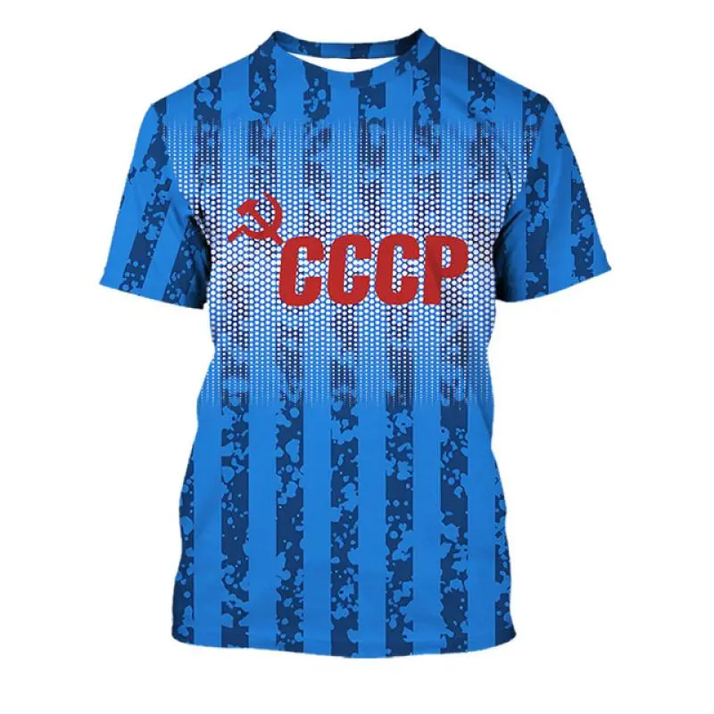 Soviet Republic National Flag T-shirt 3D Print Irregular Striped Mens T Shirts Harajuku Streetwear Round Neck Casual Tees Top