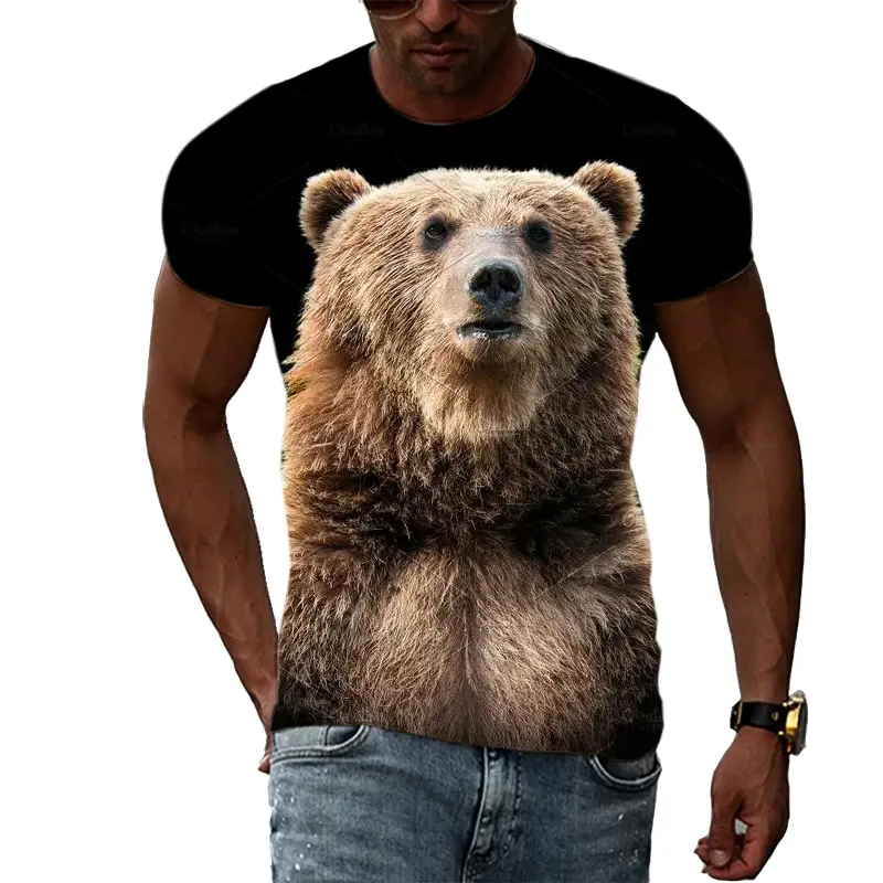 Animal Cool Bear 3D Printed T-shirt Fitness Street Fashion Casual Tops O-neck Short Sleeves Summer New Sports Clothes Tees Shirt