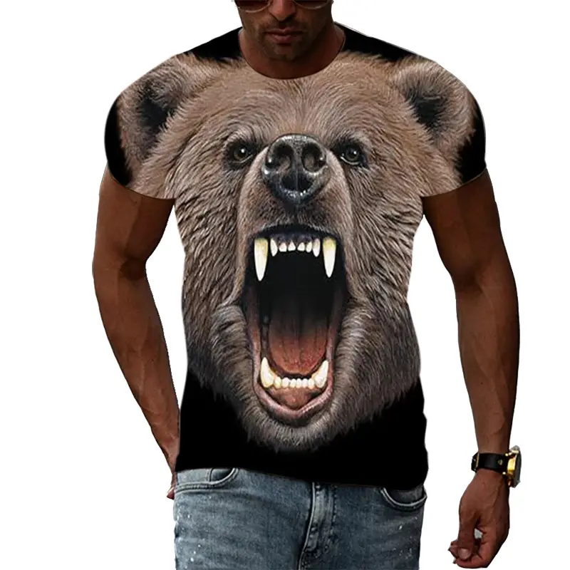 Animal Cool Bear 3D Printed T-shirt Fitness Street Fashion Casual Tops O-neck Short Sleeves Summer New Sports Clothes Tees Shirt