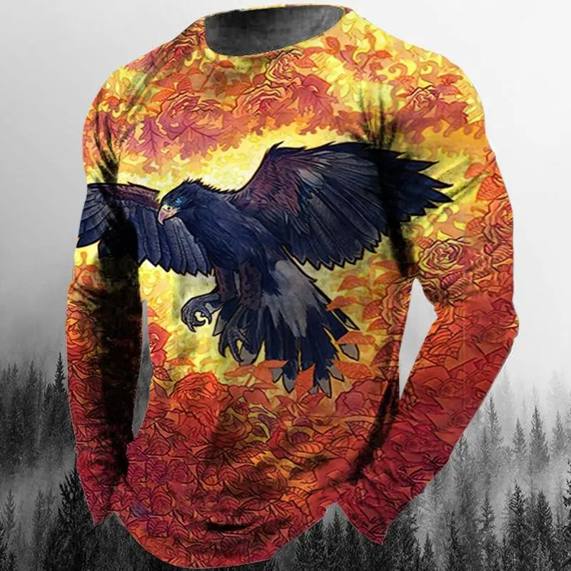 Cool Eagle T-shirts 3D Print Personality Street Long Sleeve O-neck T Shirts Harajuku Street Pop Animal Tops Autumn Trend Clothes