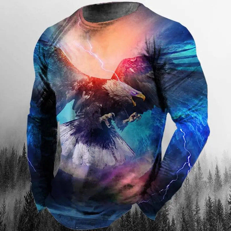 Cool Eagle T-shirts 3D Print Personality Street Long Sleeve O-neck T Shirts Harajuku Street Pop Animal Tops Autumn Trend Clothes