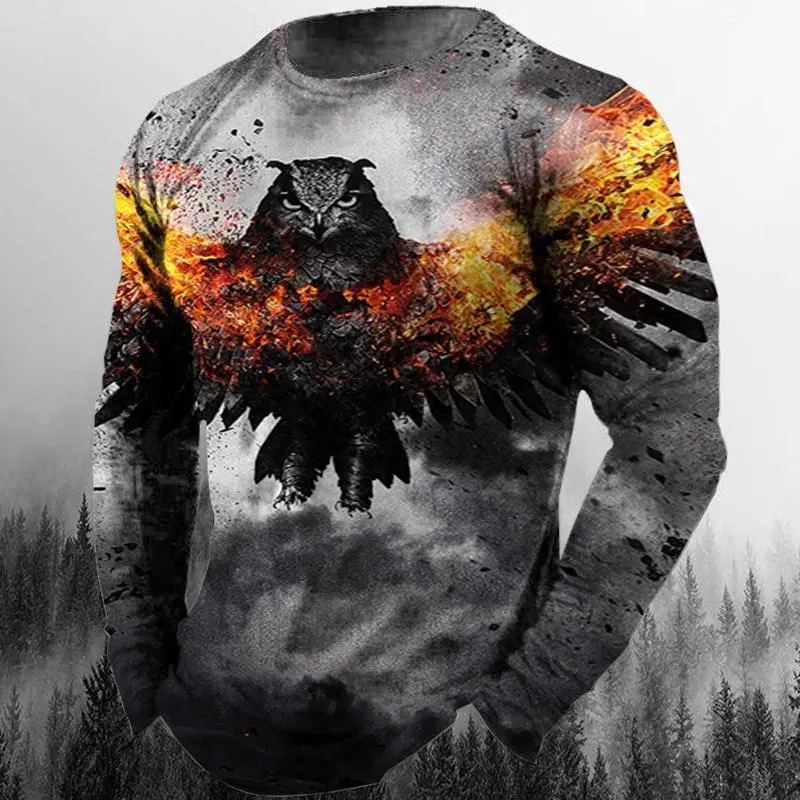 Cool Eagle T-shirts 3D Print Personality Street Long Sleeve O-neck T Shirts Harajuku Street Pop Animal Tops Autumn Trend Clothes