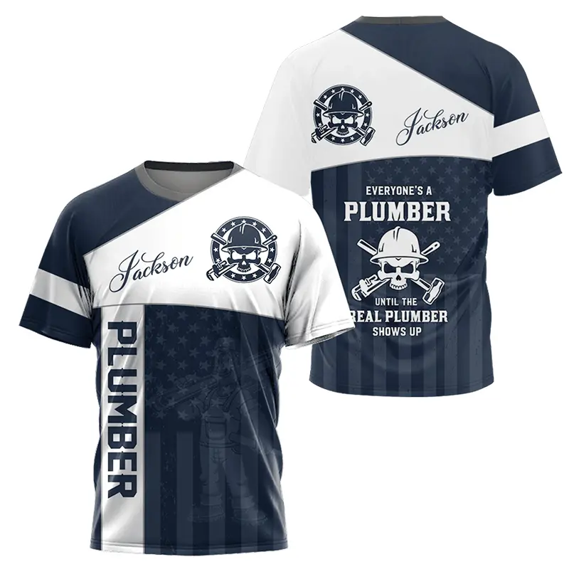 3D Print Funny T Shirt For Men Plumber Uniform Summer Casual O-neck Short Sleeve Tops Fashion Mechanic Clothes Oversized T-shirt