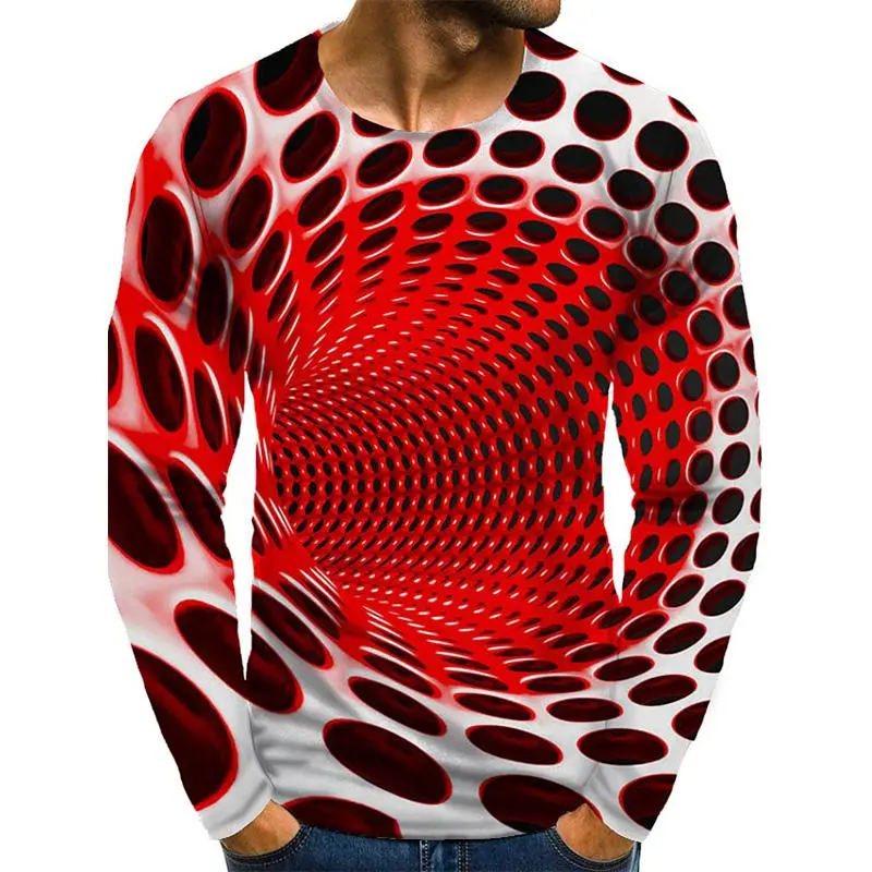 Black White Block 3d Print T-shirt For Men Unique Sense Space Long Sleeves T Shirt Street Personality Clothes Painting Tee Shirt
