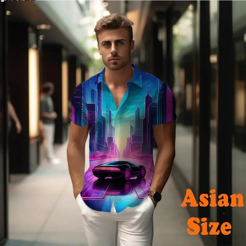 Cool Print Car Shirt Men's Clothes Hawaiian Vacation Style Short Sleeve Button Shirts Funny Casual Sports 2025 Summer Pop Top