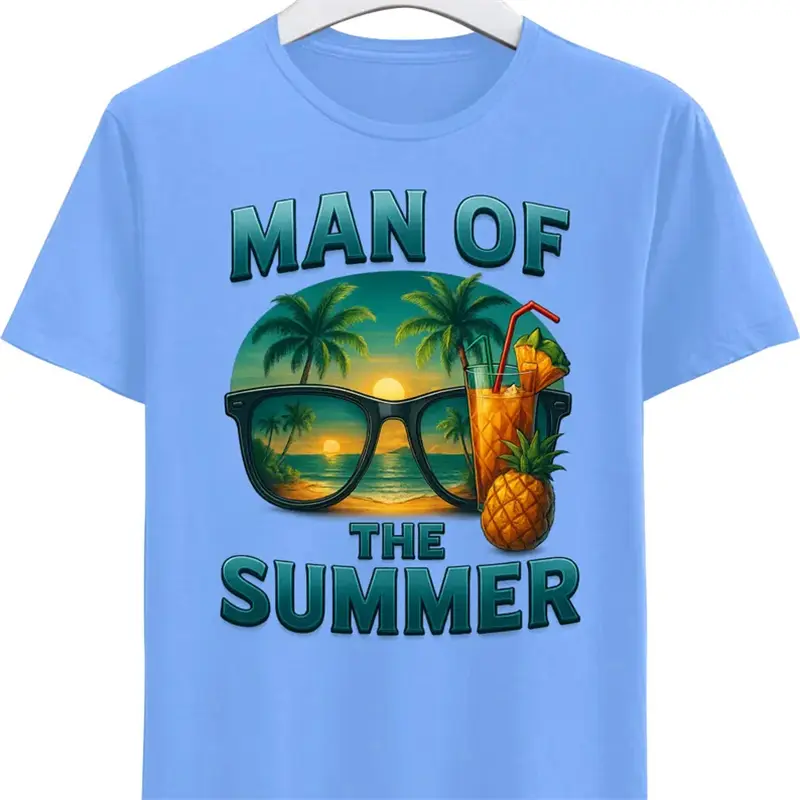 Summer Men Beach Leisure Loose T-shirt Pineapple Palm Tree Print Design Round Neck Solid T Shirts Outdoor Hawaiian Vacation Tee
