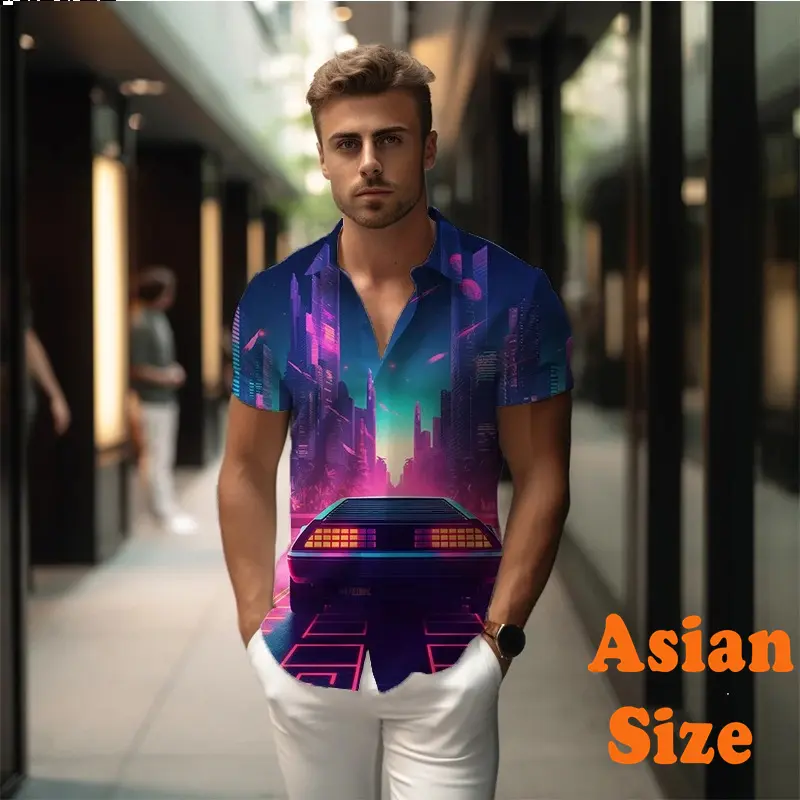 Cool Print Car Shirt Men's Clothes Hawaiian Vacation Style Short Sleeve Button Shirts Funny Casual Sports 2025 Summer Pop Top