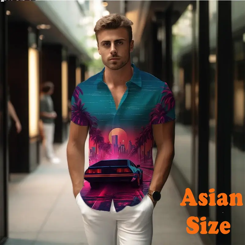 Cool Print Car Shirt Men's Clothes Hawaiian Vacation Style Short Sleeve Button Shirts Funny Casual Sports 2025 Summer Pop Top