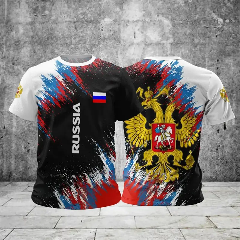 Russian Flag T-shirt Men Clothes Sports Short Sleeve T Shirts National Emblem Graphic Cool Print Putin Street 2025 Fashion Tee