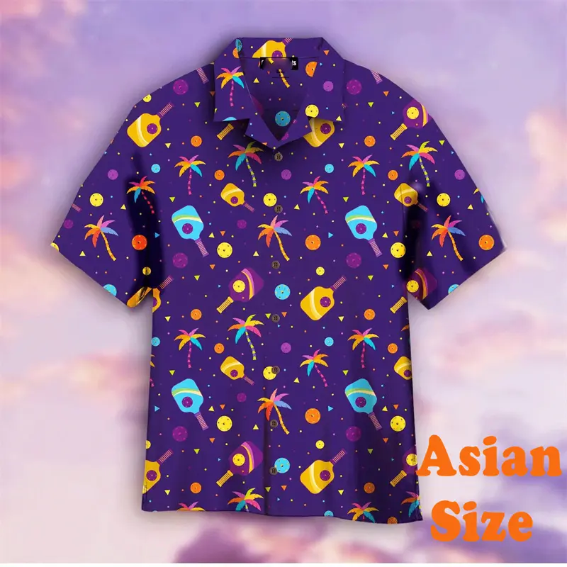 Sport Lover Pickleball Shirt Unisex Hawaii Casual Flower Print Lapel Short Sleeve Shirts 2025 Outdoor Sports Cartoon Funny Top