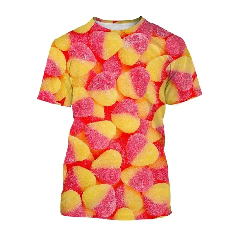Colourful Cotton Candy T-shirt For Men's Kids 3D Printing T Shirts Round Neck Short Sleeves 2024 Summer Casual Funny Tee Shirts