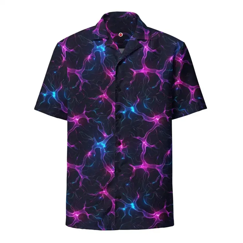Art Personality Neon Starry Sky Print Hawaii Shirt For Men Harajuku Trend Loose Button Shirts Summer Outdoor Casual Y2k Shirt