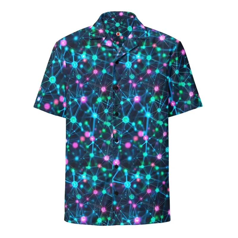 Art Personality Neon Starry Sky Print Hawaii Shirt For Men Harajuku Trend Loose Button Shirts Summer Outdoor Casual Y2k Shirt