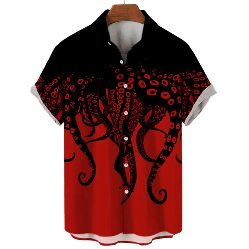 3D Printed Sea Animal Tentacles Shirt Men's Cool Unique Pattern Design Shirts Harajuku Street Lapel Short Sleeve Button Blouse