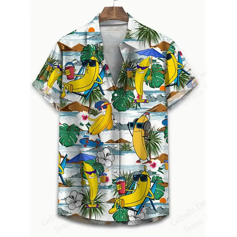 Men Hawaiian Shirt Tropical Pineapple Sunglasses Floral Print Short Sleeve Shirt Summer Beach Vacation Casual Button Down Shirts