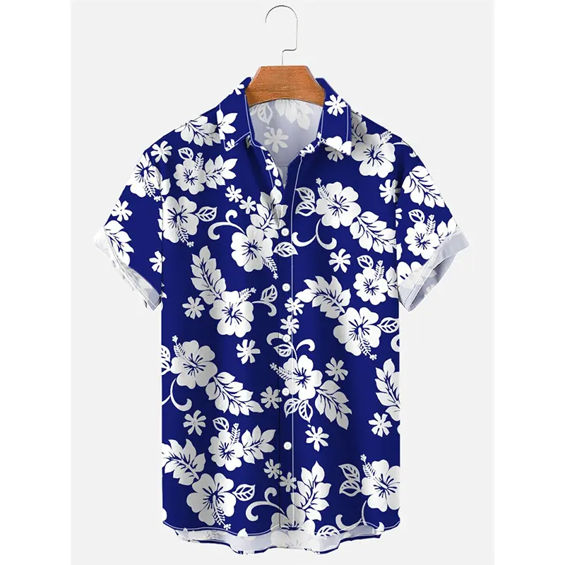 Summer Fashion Men Hawaii Shirt Vintage Flowers Full Over Print Short Sleeve Button Shirts Harajuku Casual Oversized Tee Blouse